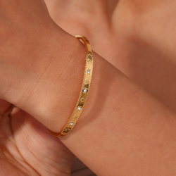 Steel Zirconia Bracelets Steel Bracelet - Bangle 65 mm - Zirconia - Gold Plated