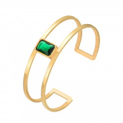  Steel Bracelet - Bangle 62 mm - Green Zirconia - Gold Plated