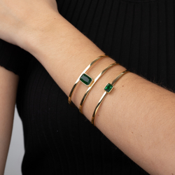 Steel Zirconia Bracelets Steel Bracelet - Bangle 62 mm - Green Zirconia - Gold Plated