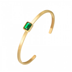  Bracelet Acier - Bangle 62 mm - Zircone Verte 8*6mm - Plaqué Or