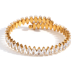  Stretch Bracelet Steel - Marquise Zirconia 8*4 mm - Steel and Gold Color