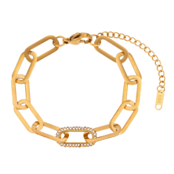 Pulsera Acero Circonita Pulsera Acero Circonita Eslabón - 17+5cm -  Color Oro y Color Acero
