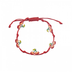 Pulsera Plata Lisa Pulsera Macrame - Cerezas 10mm - Plata