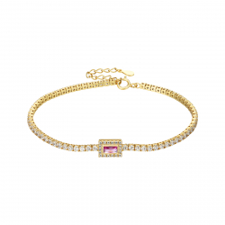 Silver Zircon Bracelets Tennis Bracelet Rectangle - Zirconia - 17 + 4 cm - Gold Plated