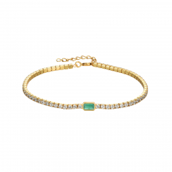 Pulsera Plata Circonita Pulsera Tenis - Circonita Esmeralda - 16 + 3 cm - Bañada Oro