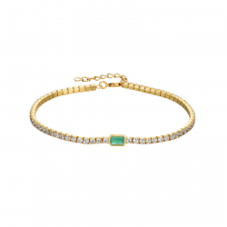 Silver Zircon Bracelets Tennis Bracelet -  Emerald Zirconia - 16 + 3 cm - Gold Plated