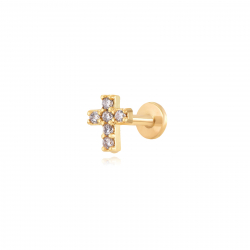  Steel Cross Piercing - Zirconia - 6 mm - 1 Unit - Gold Color and Steel