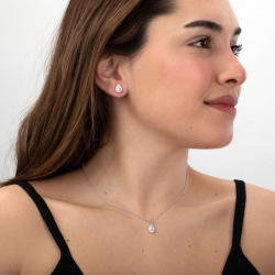 Collar Plata Circonita Conjunto Circonita - 9mm Lagrima - Plata Rodiada
