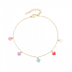 Steel Anklets Steel Anklets - Multi Enamel Heart - 20+5 cm - Gold Plated