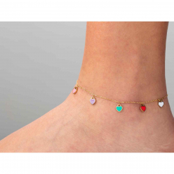 Steel Anklets Steel Anklets - Multi Enamel Heart - 20+5 cm - Gold Plated