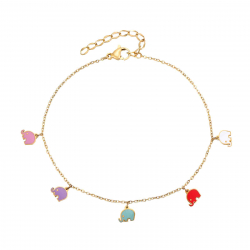 Steel Anklets Steel Anklets - Multi Enamel Elephant - 20+5 cm - Gold Plated