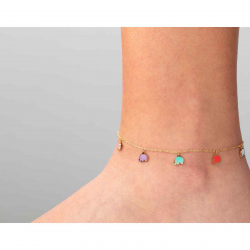 Steel Anklets Steel Anklets - Multi Enamel Elephant - 20+5 cm - Gold Plated