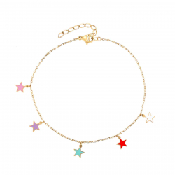 Steel Anklets Steel Anklets - Enamel Multi Star - 20+5 cm - Gold Plated