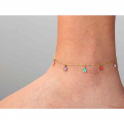 Steel Anklets Steel Anklets - Enamel Multi Star - 20+5 cm - Gold Plated