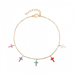 Steel Anklets Steel Anklets - Enamel Multi Cross - 20+5 cm - Gold Plated