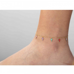 Steel Anklets Steel Anklets - Enamel Multi Cross - 20+5 cm - Gold Plated