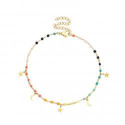 Tobillera Acero Liso Tobillera Acero - Enamel Multi - Luna Estrella - 20+5 cm - Color Oro