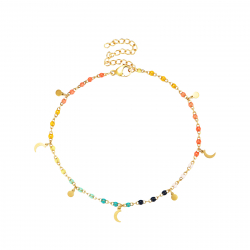 Steel Anklets Steel Anklet - Enamel Multi - Moon Plate - 20+5 cm - Color Gold