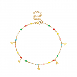 Steel Anklets Steel Anklet - Enamel Multi - Star - 20+5 cm - Color Gold