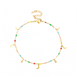 Steel Anklets Steel Anklet - Enamel Multi - Moon Plate - 20+5 cm - Color Gold