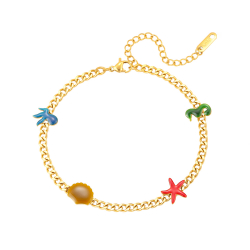 Tobillera Acero Liso Toblillera Acero - Animales del Mar - 20+5 cm - Color Oro