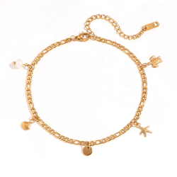 Steel Anklets Stone Anklet Animals - Steel Pearl 22+6cm - Color Gold