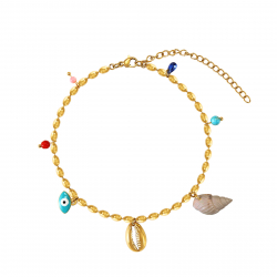 Novedades Tobillera Acero Circonita - Concha - 21+6 cm - Color Oro