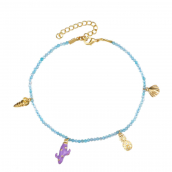 Bronze Stone Anklets Bronze Charm Anklet - Mineral - Enamel - 20+5cm - Gold Plated