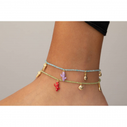 Bronze Stone Anklets Bronze Charm Anklet - Mineral - Enamel - 20+5cm - Gold Plated