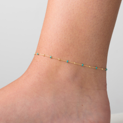 Silver Anklets Silver Anklet  - Enamel 2.5mm Turquoise Balls