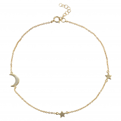 Silver Anklets Moon Star Anklet - 24+2 cm - Gold Plated and Rhodium Silver_x000D_