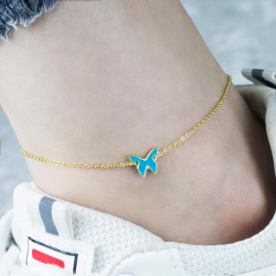 Silver Anklets Butterfly Anklet - Enamel Turquoise - 26 cm