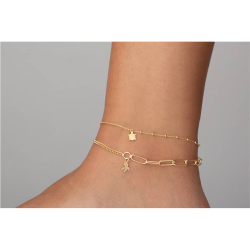 Silver Anklets Turtle Anklet - 21+3cm - Gold Plated and Rhodium Silver