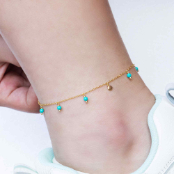 Stone Silver Anklets Turquoise Mineral Anklet - 24+3 cm - Gold Plated and Rhodium Silver