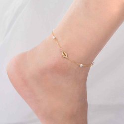 Stone Silver Anklets Shell Pearl Mineral Anklet - 21+4 cm