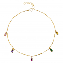 Zirconia Silver Anklets Rectangle  Anklet - Multi Zirconia - 23+2 cm - Gold Plated and Rhodium Silver