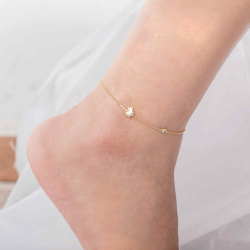 Zirconia Silver Anklets Palm Tree  Anklet - White Zirconia - 27 cm - Gold Plated and Rhodium Silver