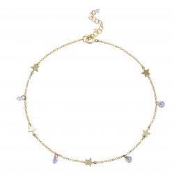 Zirconia Silver Anklets Star Anklet - White Zirconia - 27 cm - Gold Plated and Rhodium Silver
