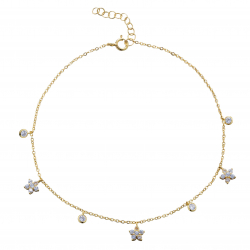 Zirconia Silver Anklets Star Anklet - White Zirconia - 25 cm - Gold Plated and Rhodium Silver