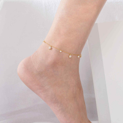 Zirconia Silver Anklets Star Anklet - White Zirconia - 25 cm - Gold Plated and Rhodium Silver