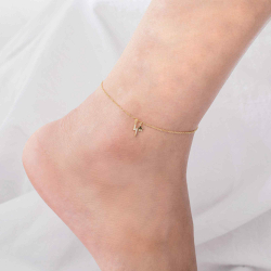 Zirconia Silver Anklets Ray Star Anklet - White Zirconia - 25 cm - Gold Plated and Rhodium Silver