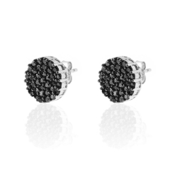 Silver Zircon Earrings Circle Earrings - Black Zirconia - 11 mm - Rhodium Plated Silver