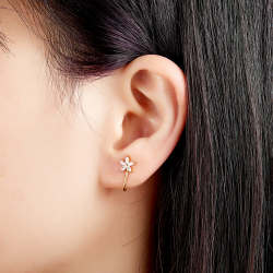 Silver Zircon Earrings Zirconia Earrings - Flower - Earcuff