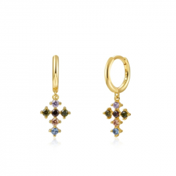 Silver Zircon Earrings Zirconia Earrings - Cross -  10 + 8 mm - Gold Plated Silver