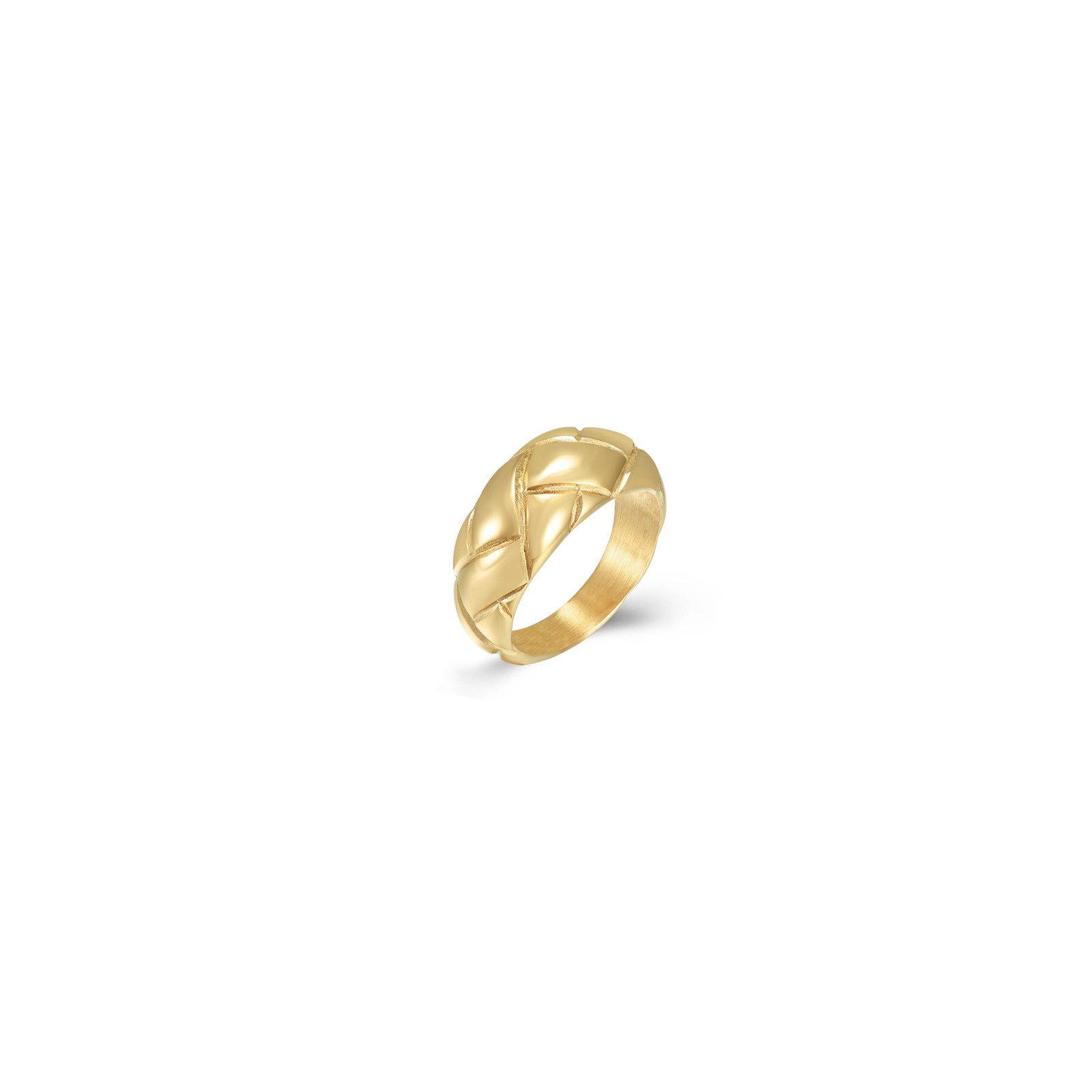 Anillo Acero Liso Anillo Acero Cuadrícula de rombo Bañado Oro y Bañado Plata
