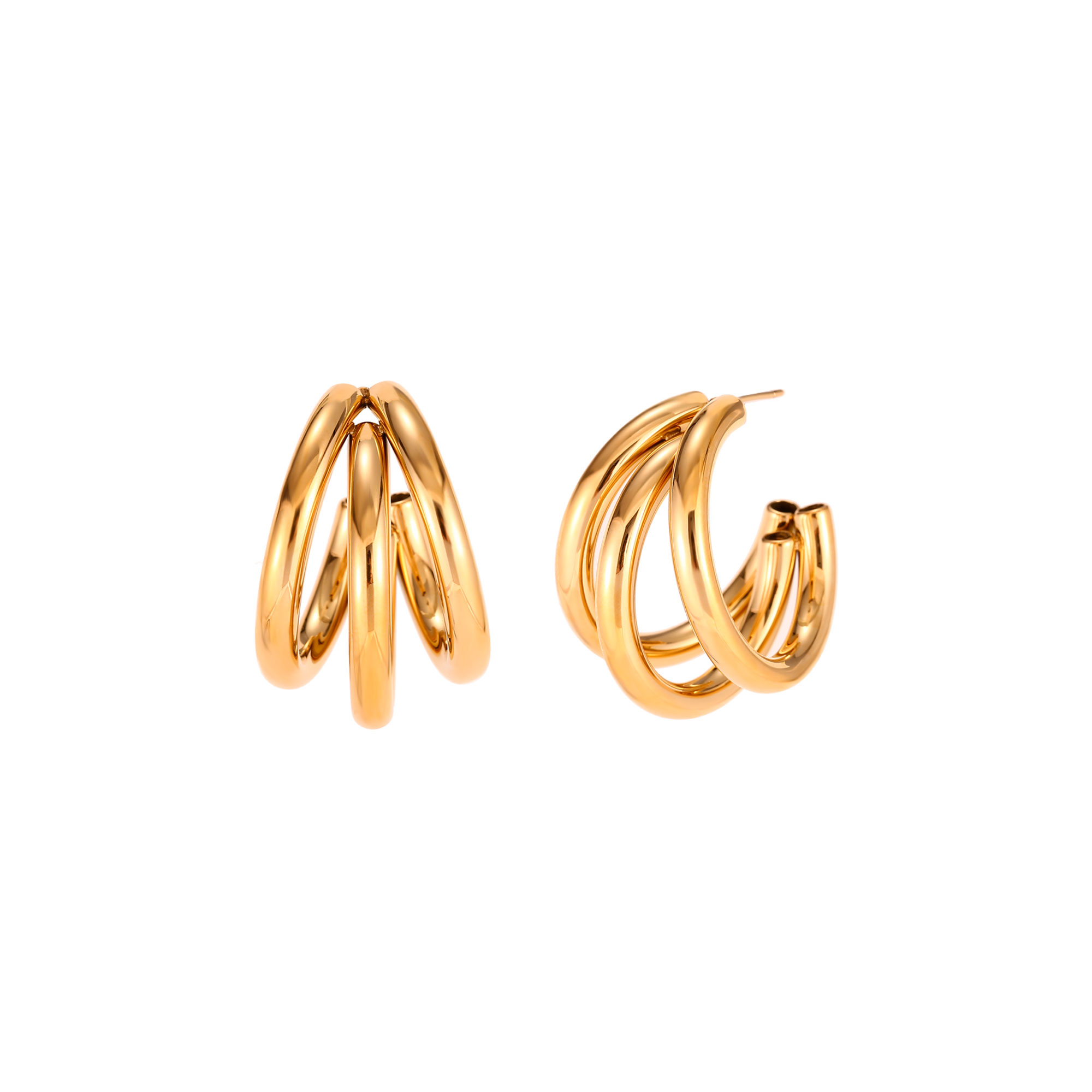Pendiente Acero Liso Pendientes Acero - 3 Semi Aro 30*33mm - Color Oro y Color Plata
