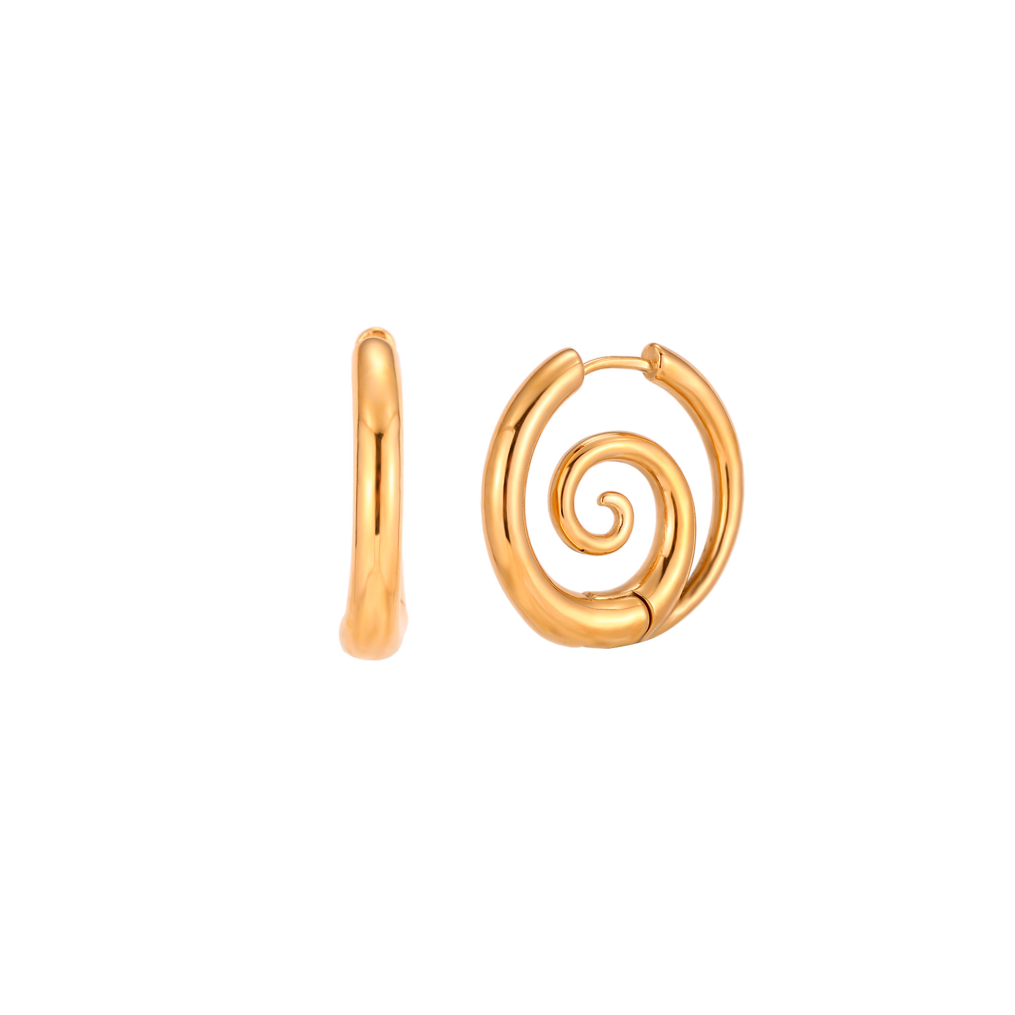 Pendiente Acero Liso Pendientes Acero Espiral - 28 mm - Color Oro y Color Plata