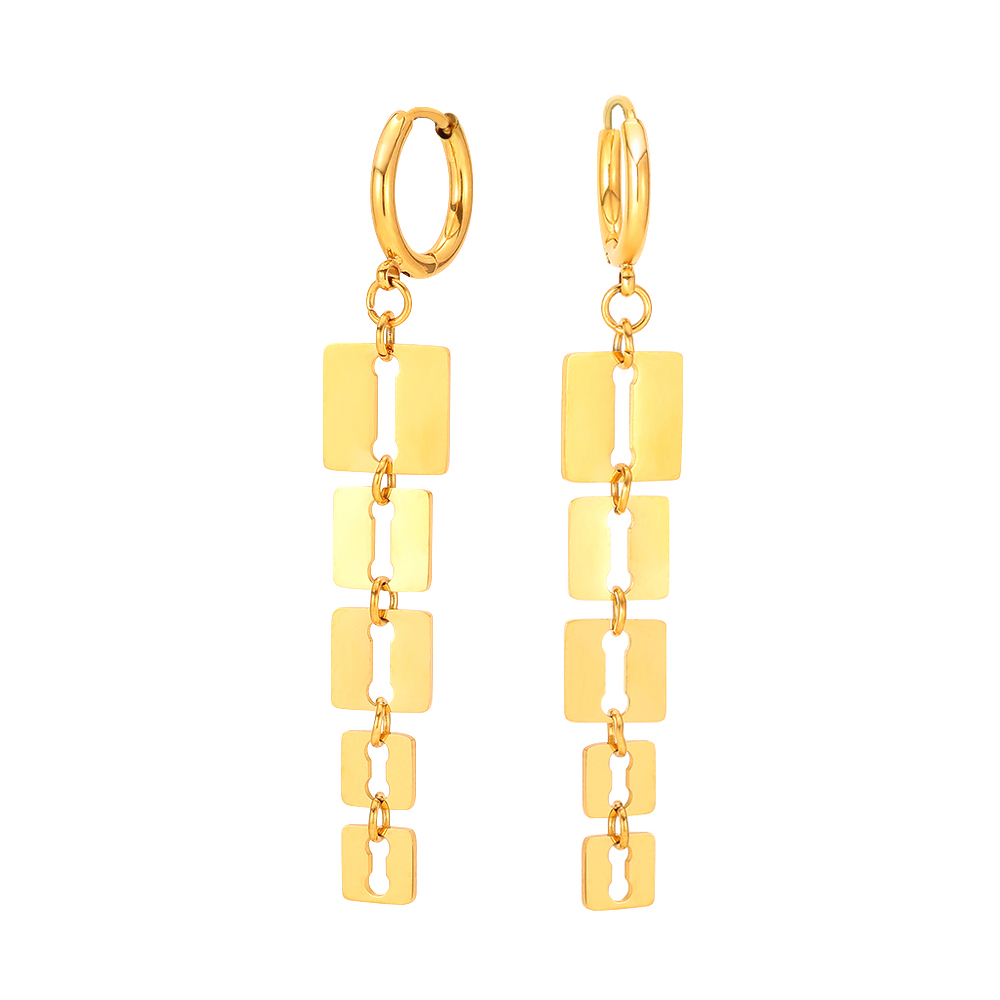 Pendiente Acero Liso Pendiente Acero - Aro 14 mm - Cuadrados - 63 mm  - Color Oro y Plata
