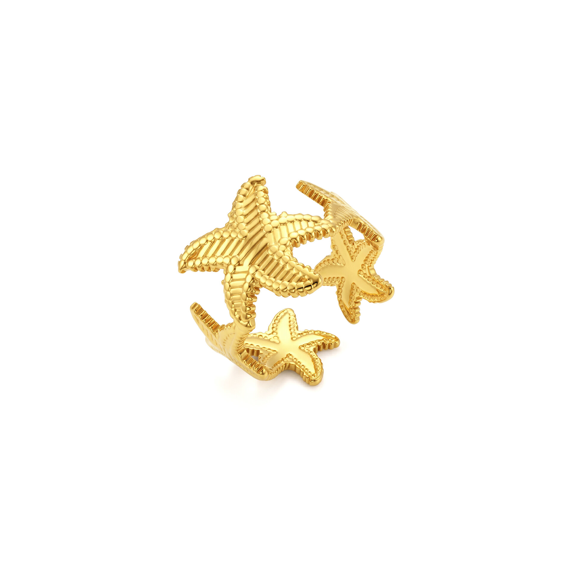 Anillo Acero Liso Anillo Liso Abierto - Estrella de Mar - 15 mm - Color Oro y Acero