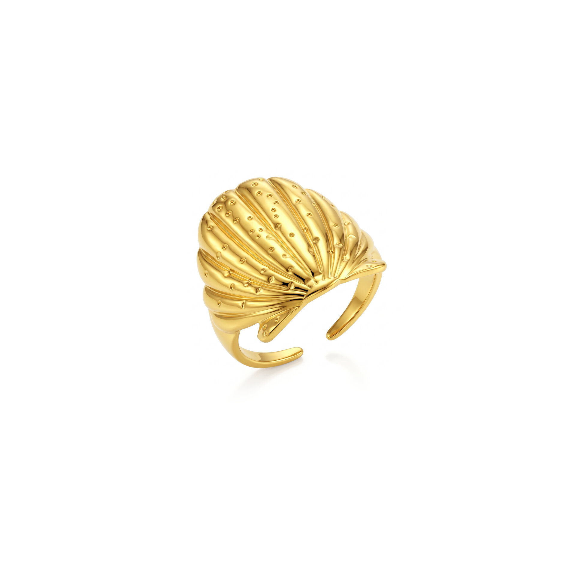 Anillo Acero Liso Anillo Liso Abierto - Concha Martillada - 21 mm - Color Oro y Acero